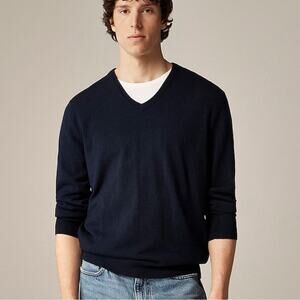NWOT J. Crew Navy Wool Blend Preppy V-Neck Academia Casual Sweater Size Medium